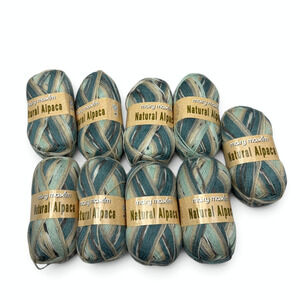 Mary Maxim Natural Alpaca Yarn Aqua Stripe LOT OF 9 skeins 3.5 oz ea 659426